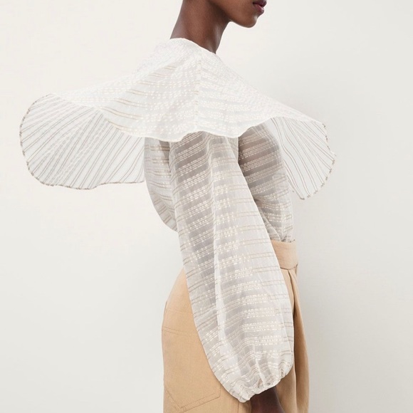 MassimoDutti STRIPED SILK BLOUSE WITH CAPELET - Picture 9 of 11